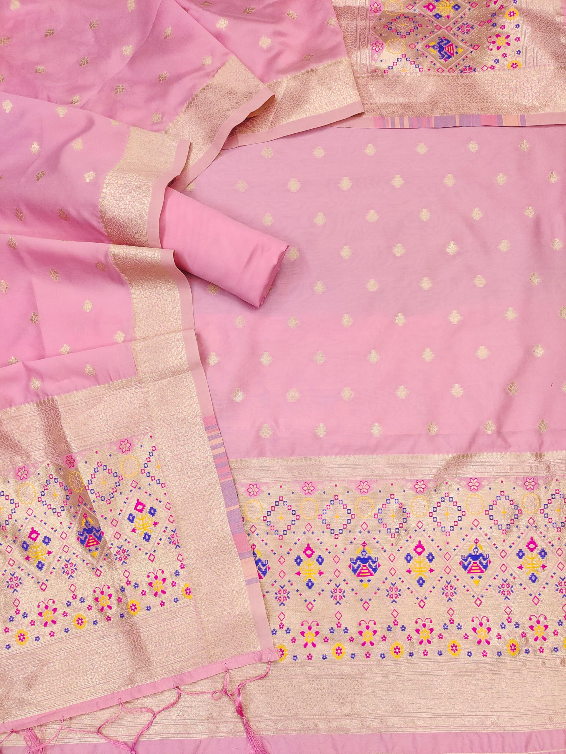 DEVANGI Women's Banarasi Patola Silk Unstitched Salwar Suit Dress Material With Dupatta (OM-ST-36-BABYPINK) - Image 2 thumbnail
