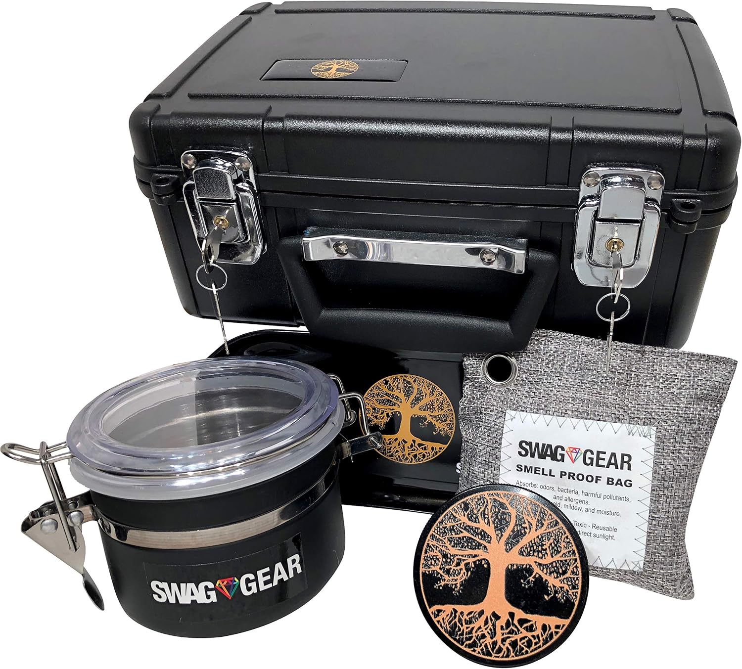 Stash Box Combo with Key Lock - Tree of Life Stash Box Combo Locking Stash Box Smell Proof Stash Box Large Stash Box Combo with Stash Jar (Tree of Life)