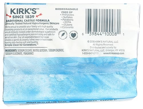 Miniatura 6 de Kirk's Natural Original Coco Castile Jabón sin fragancia, 4 onzas (el embalaje puede variar)