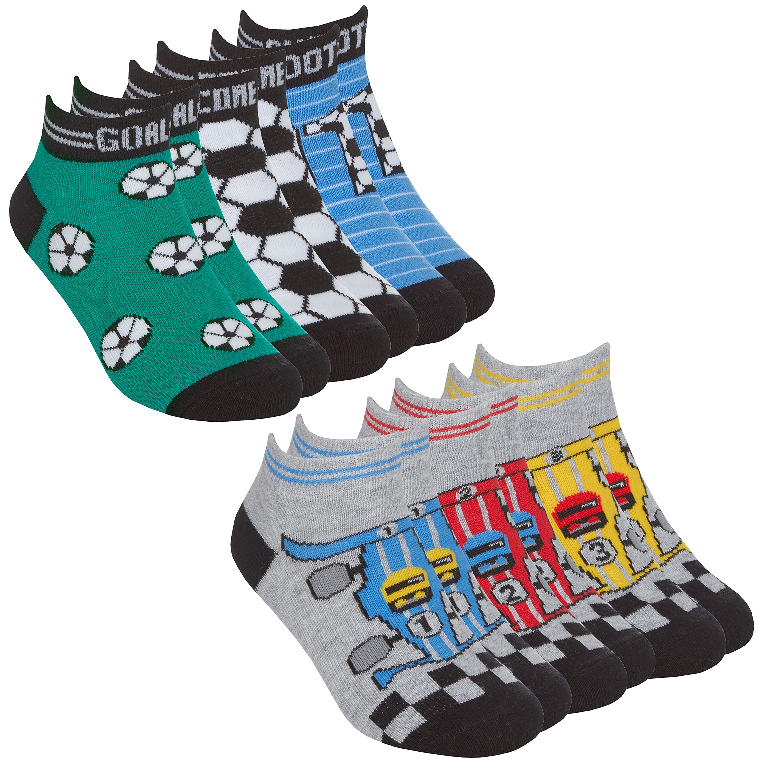 Metzuyan Kids Boys Cotton Rich Socks Novelty Trainer Liner Low Cut Socks Football Racing Car Design 12.5-3.5