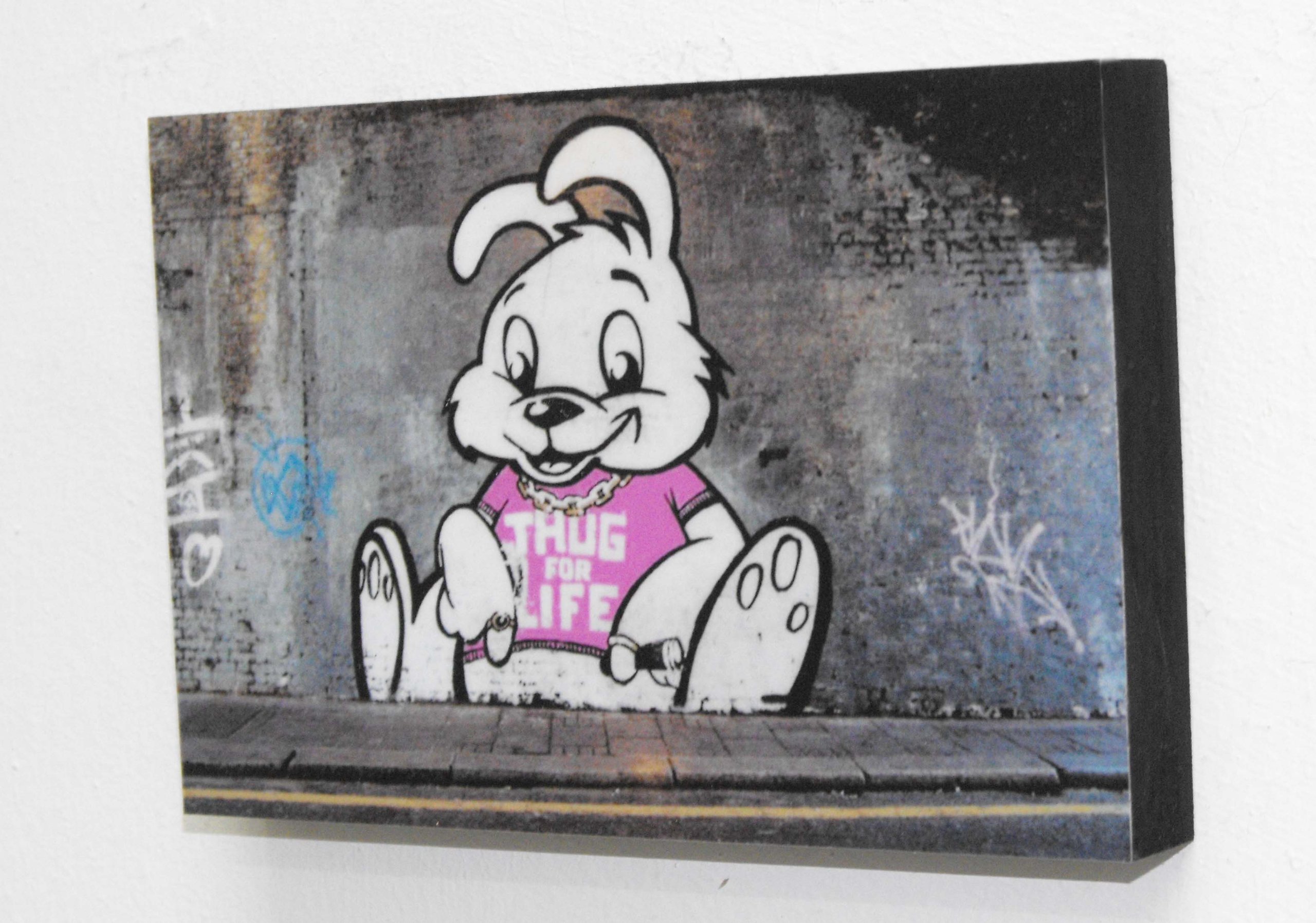 Totally Graphics Black 6" X 4" Block Mounted Picture, Banksy Thug For Life (Postcard Size)