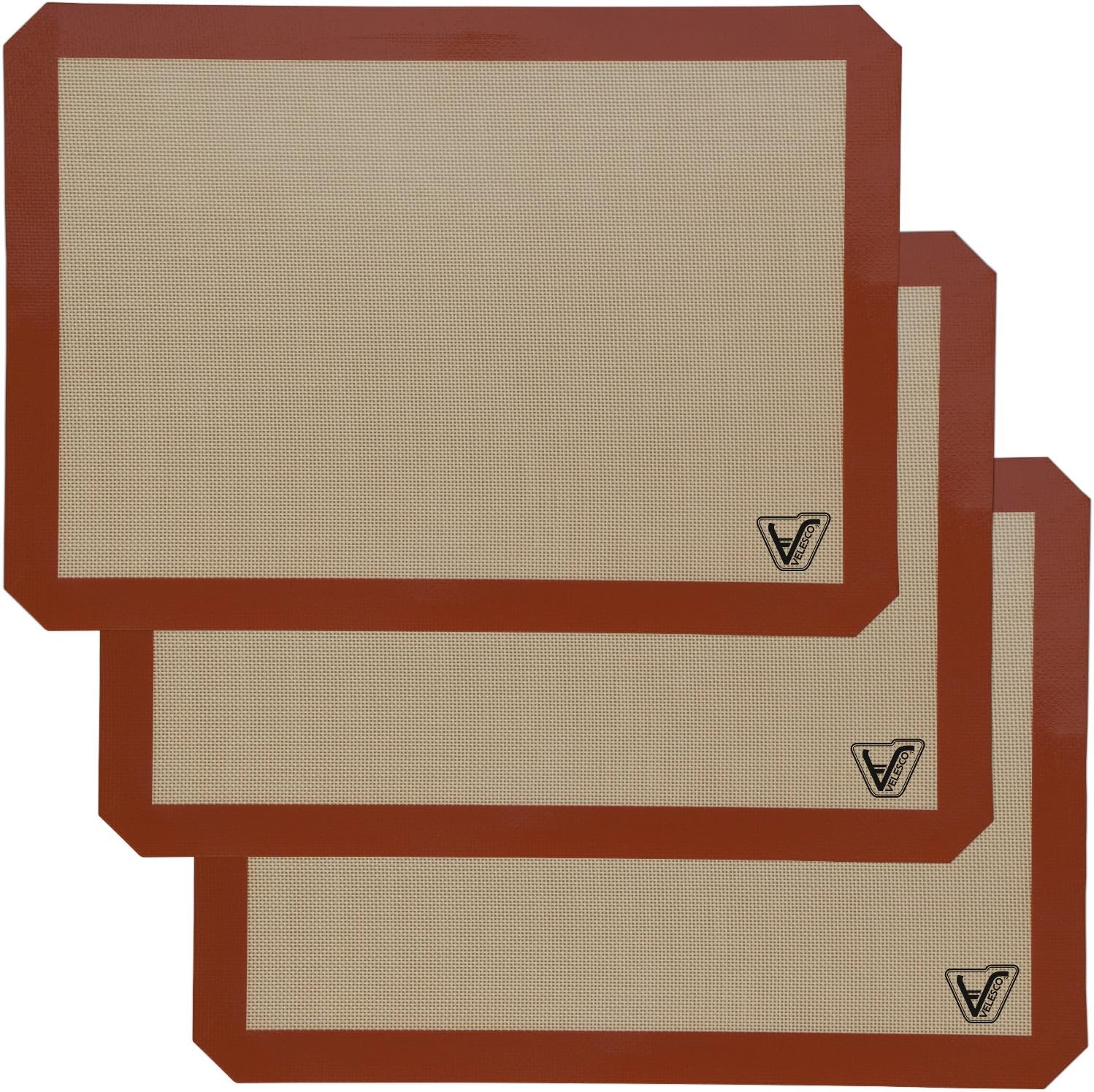 Silicone Baking Mat,Set of 3 Half Sheet (Thick & Large 11 5/8x16 1/2),Non Stick Silicon Liner for Bake Pans & Rolling,Macaron/Pastry/Cookie/Bun/Bread Making,Professional Grade Nonstick by Velesco