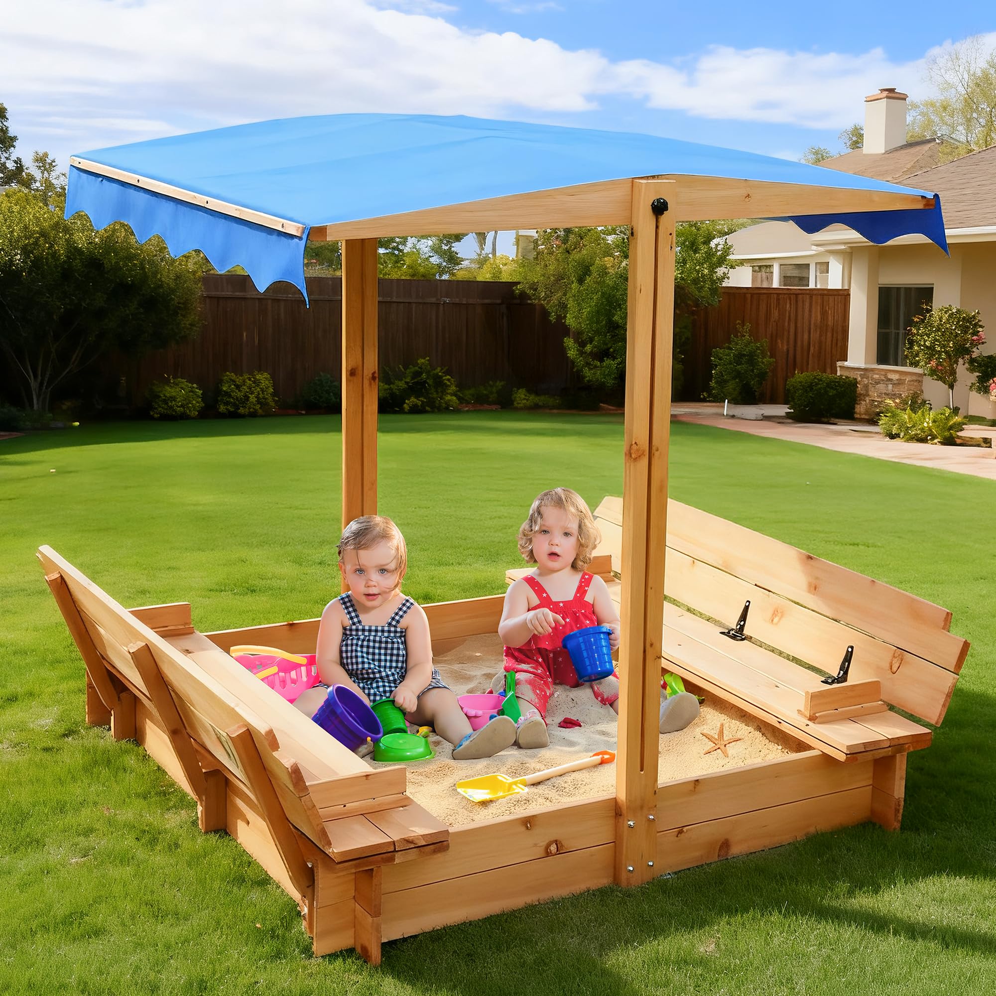 Amazon.com: FUNTOK 48''x48'' Kids Sandbox with Lid, Wooden Sand