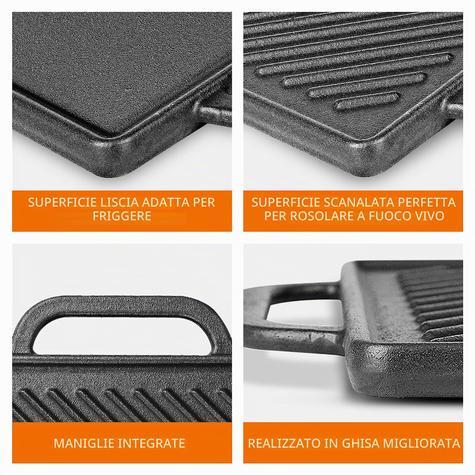GFTIME Piastre in ghisa 33 x 21 cm per forno, fornelli e grill, piastre in ghisa, reversibili, griglia in ghisa, griglia per cottura e grill 2 in 1, 1 confezione