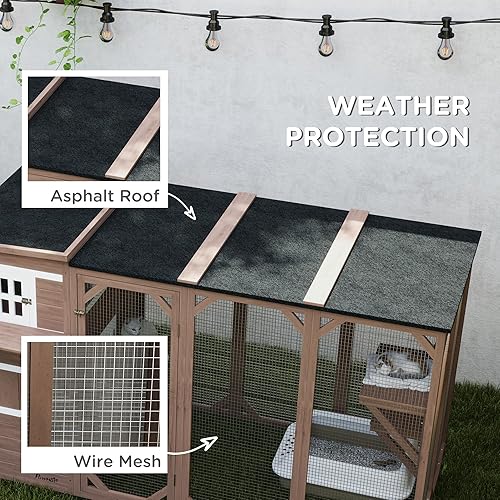 Miniatura 4 de PawHut Casa para gatos al aire libre, catio de madera con techo de asfalto, plataformas, condominio de descanso de 3 niveles, puertas con cerradura,