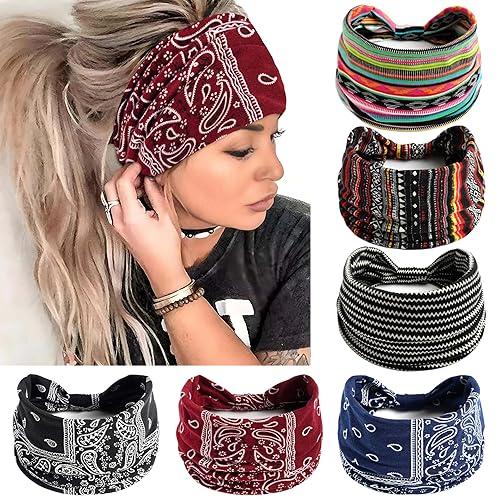 Diademas anchas para mujer, con estampado floral, bohemio, turbante, banda elástica para el cabello, suave turbante grueso, antideslizante, banda