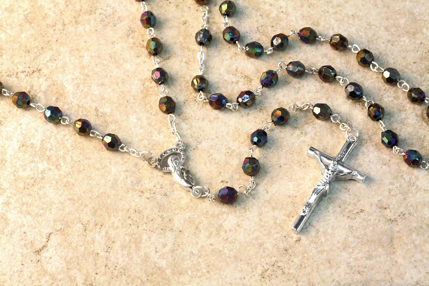 FavorOnline Black Glass Rosary Necklace 