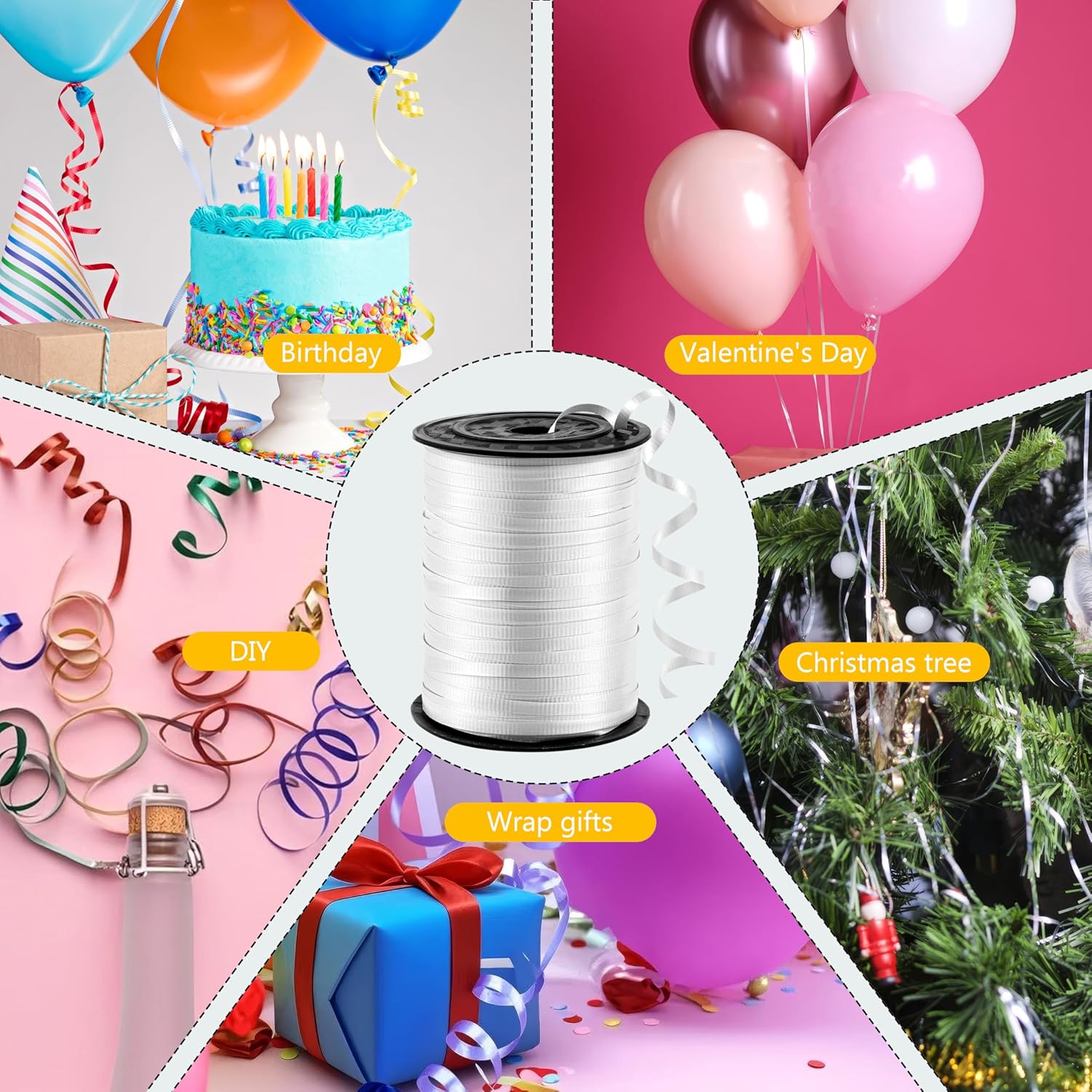 White Crimped Curling Ribbon 1/5" Wide × 500 Yards Curling Ribbon for Gift Wrapping,Balloon String,Birthday Party,Ribbons for Festive Crafts,Wedding Decoration,Florist Flower,Art Craft - Image 4