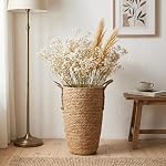 Wicker Vase, Decorative Tall Wicker Flower Vase, Hand-Woven Natural Straw Rattan Flower Vases with Handles for Dried Flowers, Large, Vases for Flowers