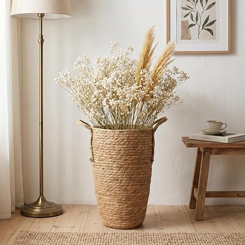 Wicker Vase, Decorative Tall Wicker Flower Vase, Hand-Woven Natural Straw Rattan Flower Vases with Handles for Dried Flowers, Large, Vases for Flowers