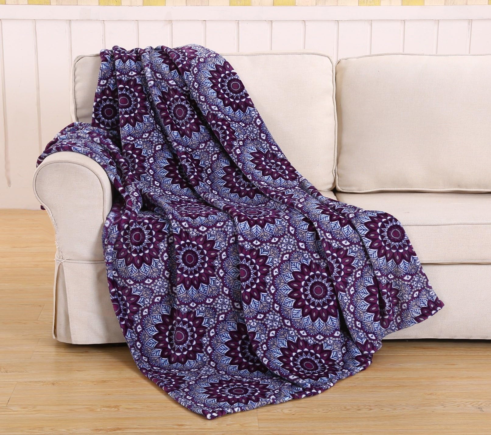 NobleHouse Faith, Hope, Love Home Décor Velvet Touch Microplush Throw Blanket (50" X 60") - Purple Star Mandala