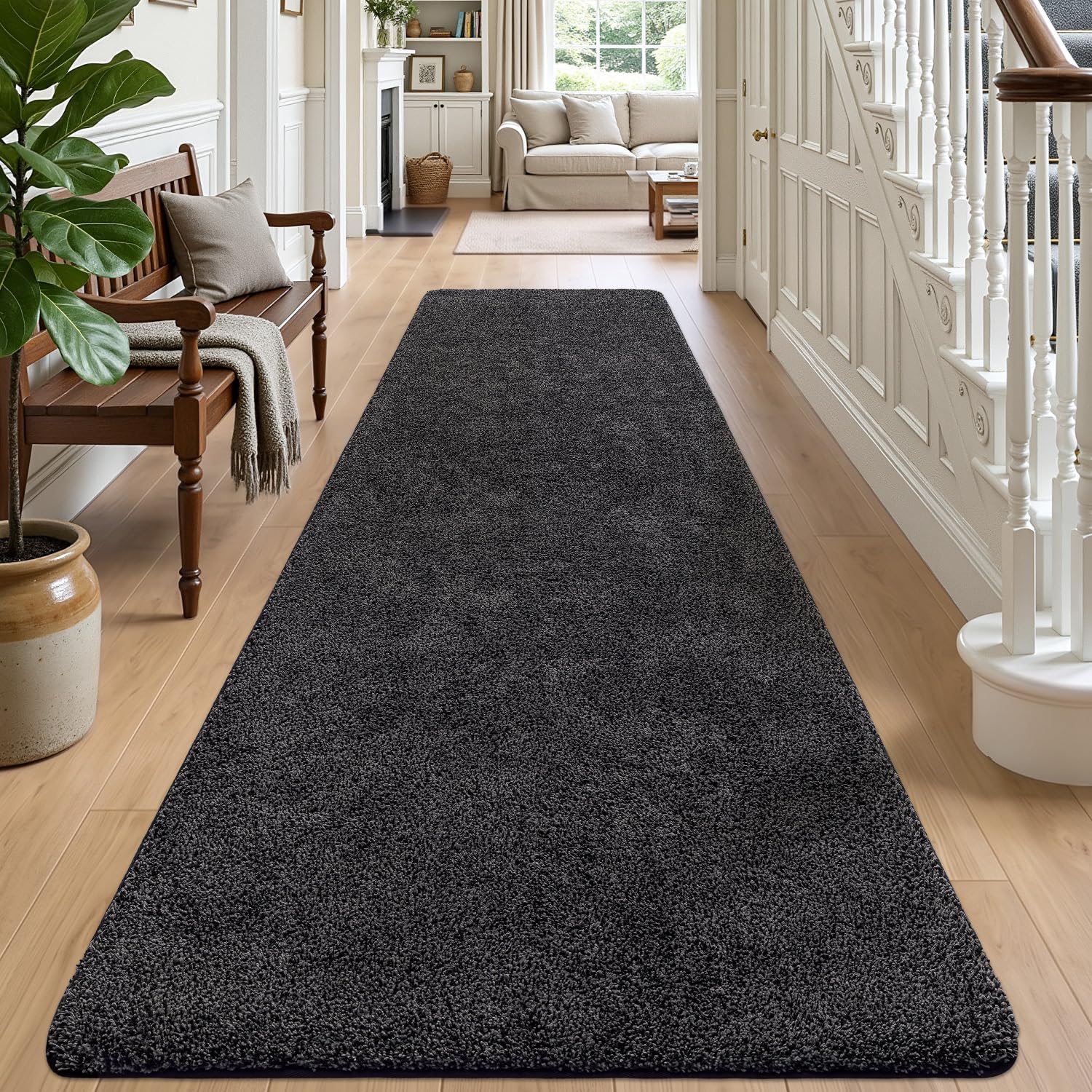 DEXI Runner Rugs for Hallway 80 x 300 cm, Non-slip Dirt Trapper Door Mat Indoor, Machine Washable, Super Absorbent Entrance Mats Soft Floor Carpet Rug, Black-Grey — image 1