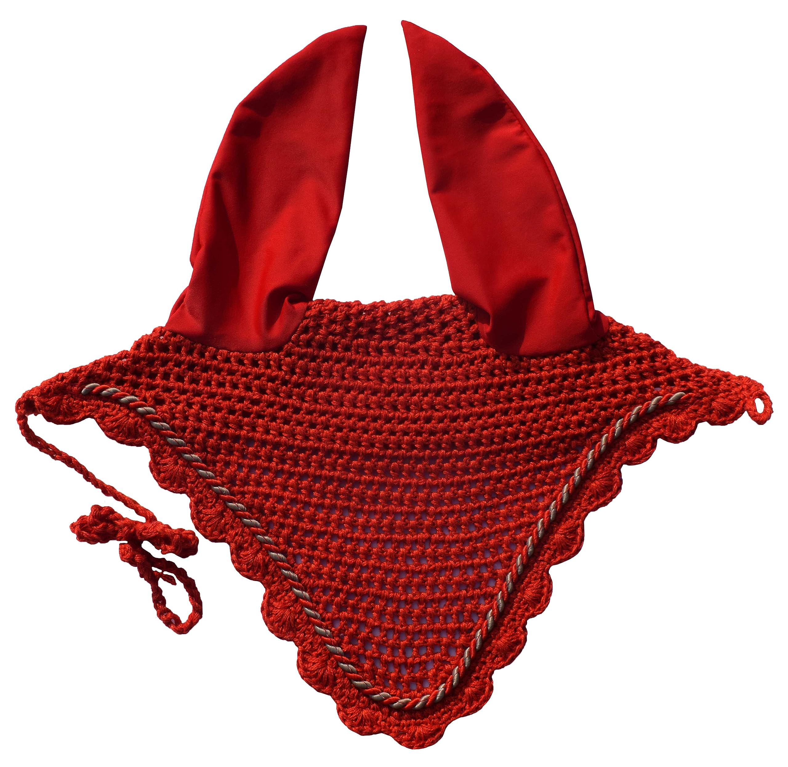 Horse Ear Bonnet Ear Net Hat Fly Bonnet Hood Mask Fly Veil Full Hand Made Cotton (Horse/Full, RED)