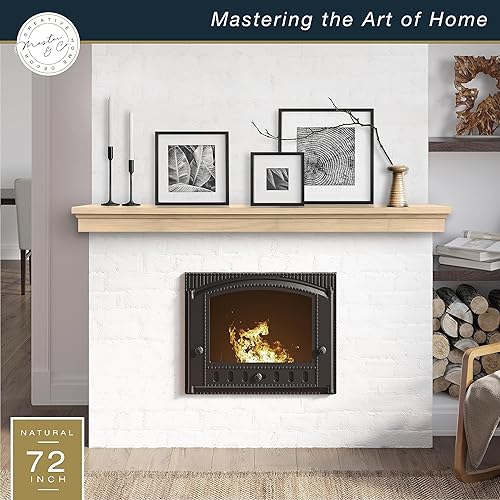 Miniatura 3 de MCS Master & Co - Mantel flotante de madera maciza con acabado de grano de madera natural, estante flotante largo para sala de estar con sistema de