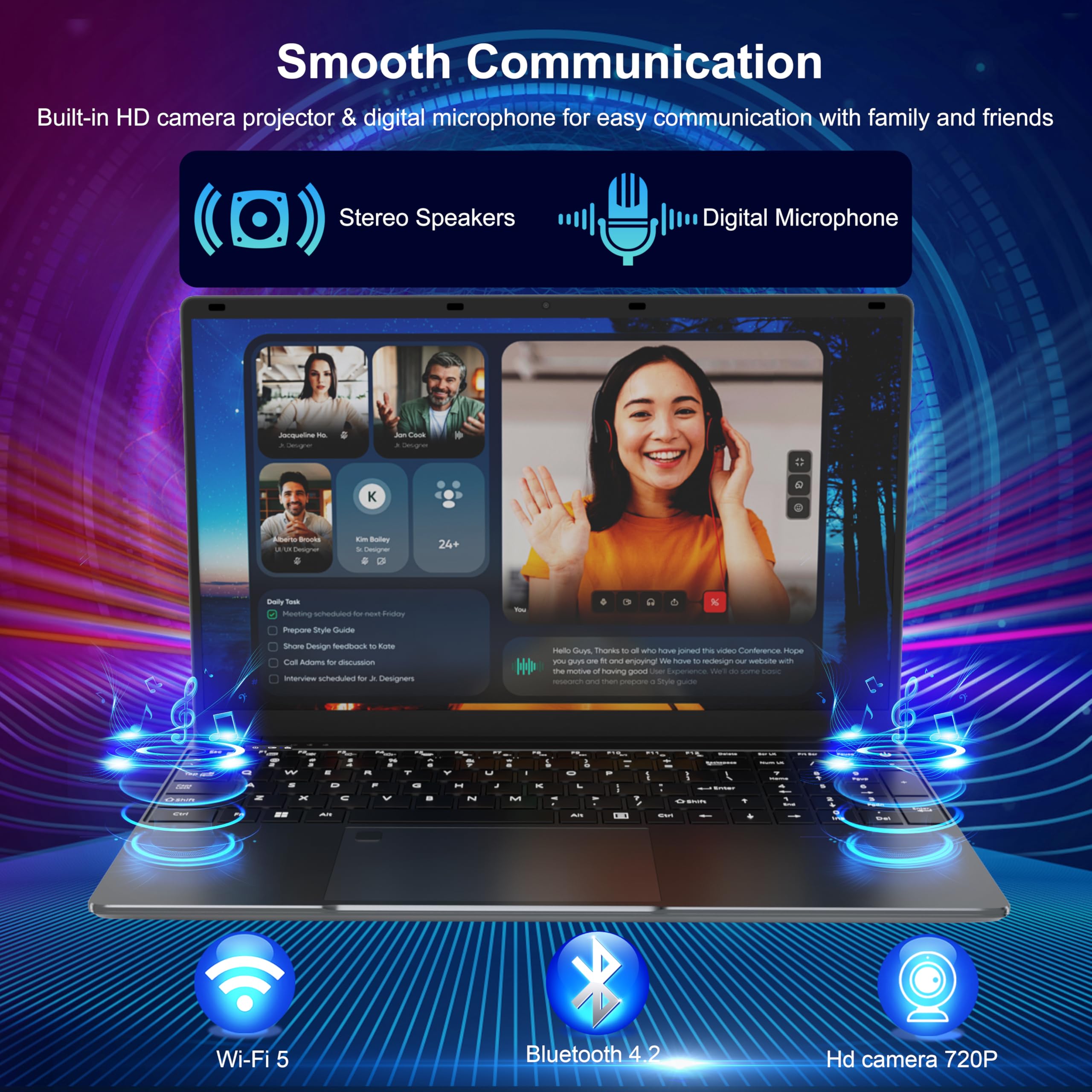 PINSTONE 15,6" Computer portatile - 16 GB di RAM 512 GB SSD, PC portatile Quad Core N95, Supporto per laptop Touch ID, WiFi, BT4.2, retroilluminazione della tastiera, adatto per studenti/aziende