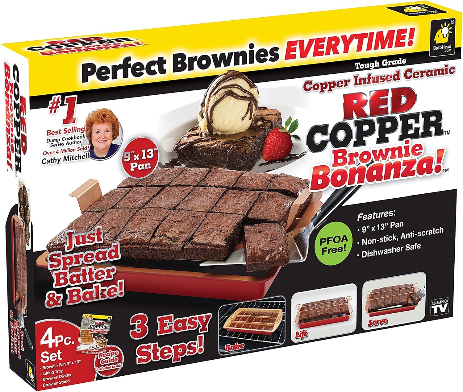 Red Copper Brownie Bonanza Pan by Bulbhead, Includes Recipe Guide