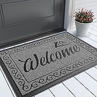 Yimobra Heavy Duty Welcome Mat 29.5x17 - Artificial Grass Door Mat, Waterproof Non-Slip Low Profile for Indoor Outdoor Entry Porch Patio Black Grey