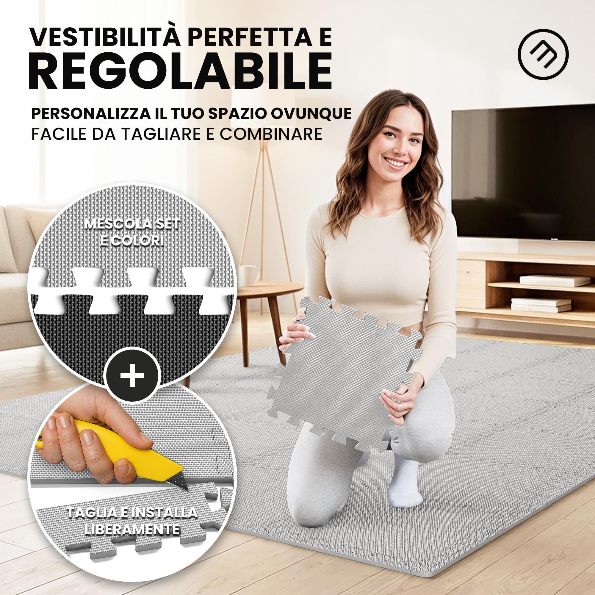 Tappeto da ginnastica a puzzle – set di 18 pezzi | superficie di protezione per pavimenti | materassino per palestra, workout, fitness | tappetino facile da pulire | efficace contro i liquidi e urti