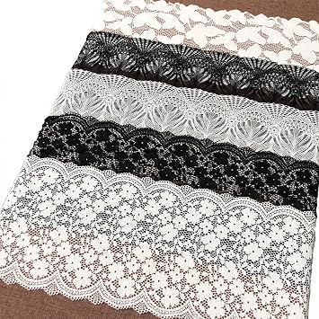 8 Inch Wide Lace Stretch Lace Ribbon Trim Lace Fabric for Table Runner, Garment and DIY Crafts-5 Assorted Patterns,1 Yard Each5 Style