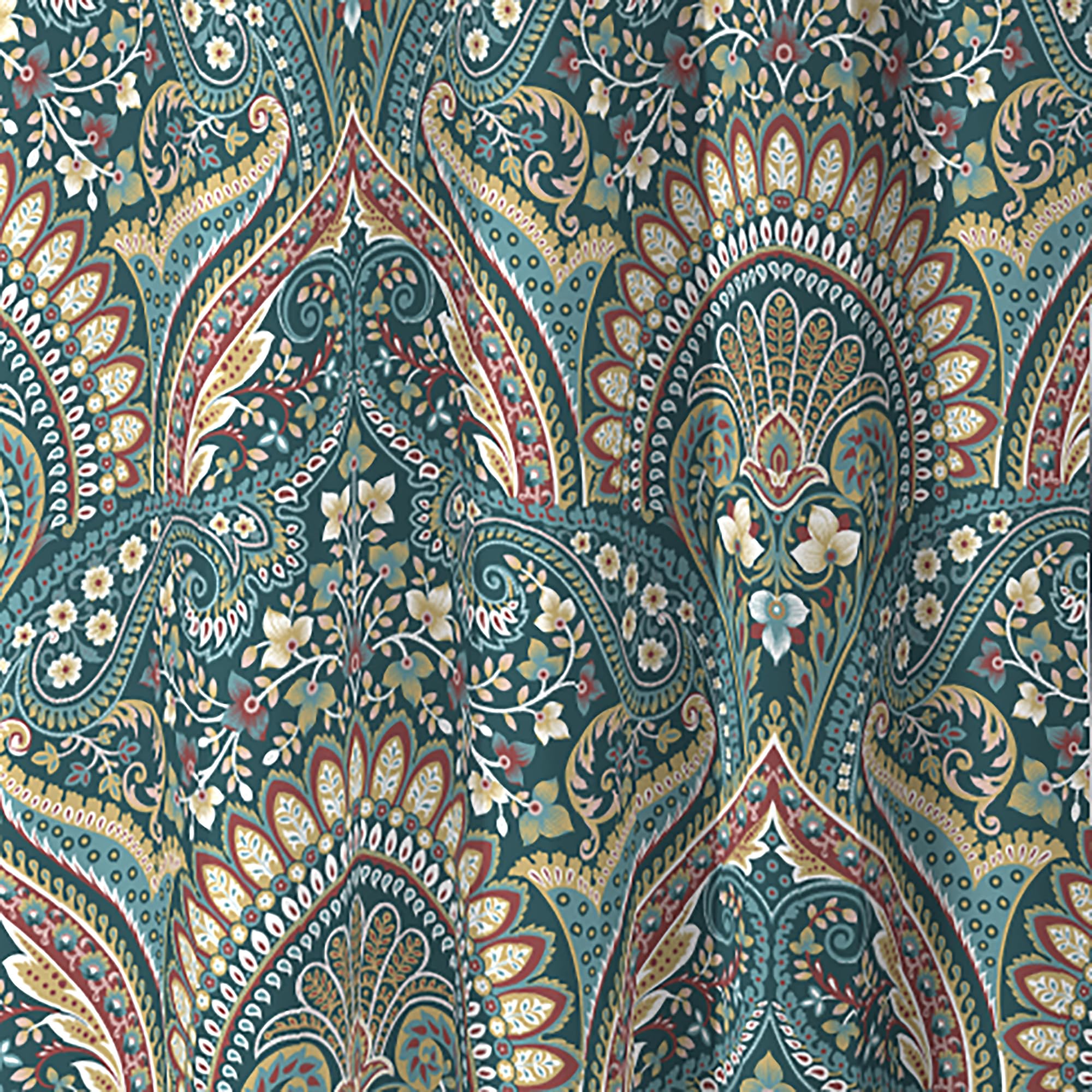 Dreams & Drapes, Teal Jacobean Curtains W66 x L72 (168 x 183cm), 2x Tie Backs, Floral/Exotic Pleated - Image 3