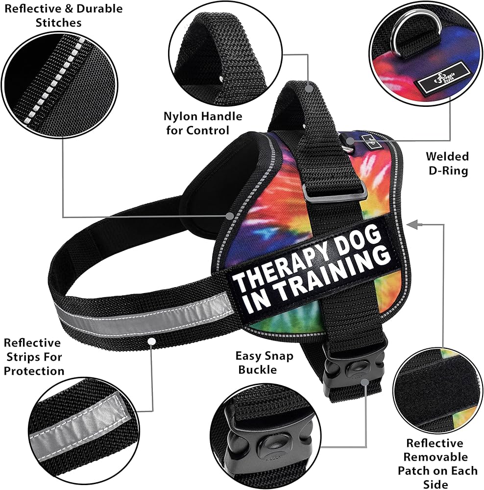 Amazon.com : Therapy Dog in Training Nylon Dog Vest Harness. Purchase Comes  with 2 Reflective Therapy Dog in Training Removable Patches. Please Measure  Your Dog Before Ordering (Girth 24-31", Tie Dye) :