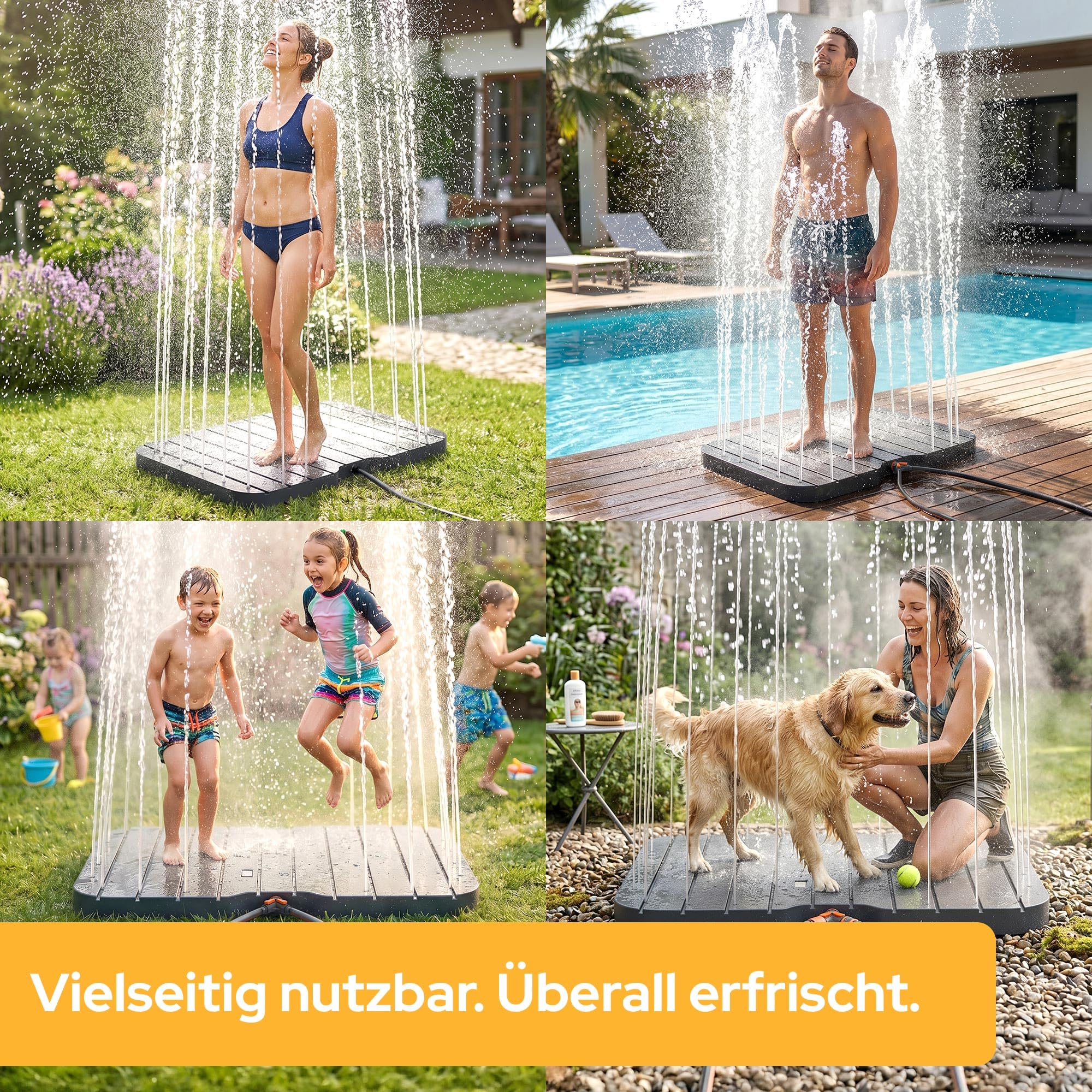 Arebos Bodendusche Garten | Outdoor Dusche Fußrad 4m Fontänenhöhe | Gartendusche Warm- & Kaltwasser | Pooldusche rutschfest wetterfest 150 kg | Außendusche Pool Sauna Camping