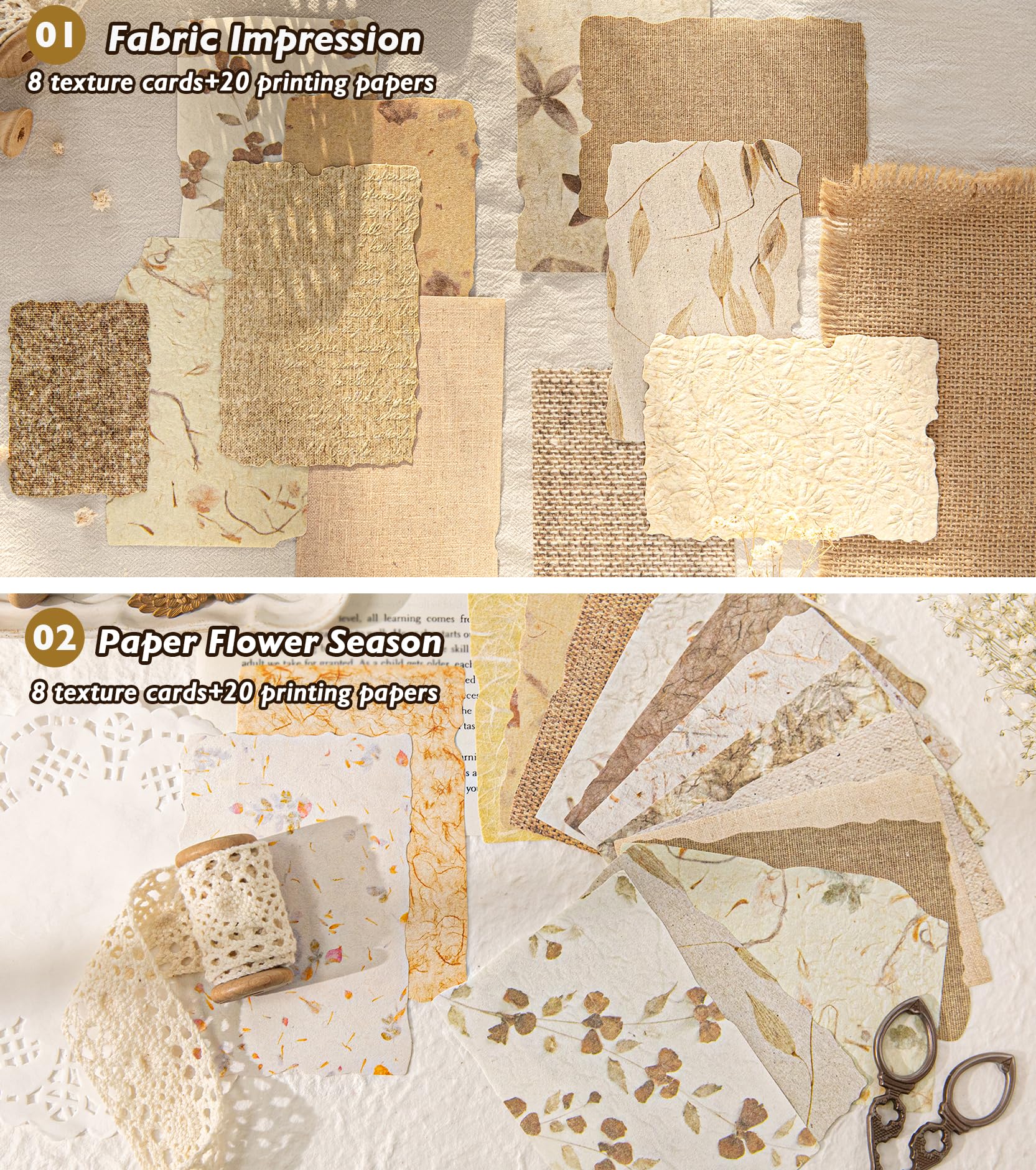 168Pcs Scrapbook Paper - 6 pack Embossed Textured&Printing Craft Paper Assorted Special Cards Mix for Scrapbooking Junk Journal Journaling Supplies DIY Materials (Textured paper mix)