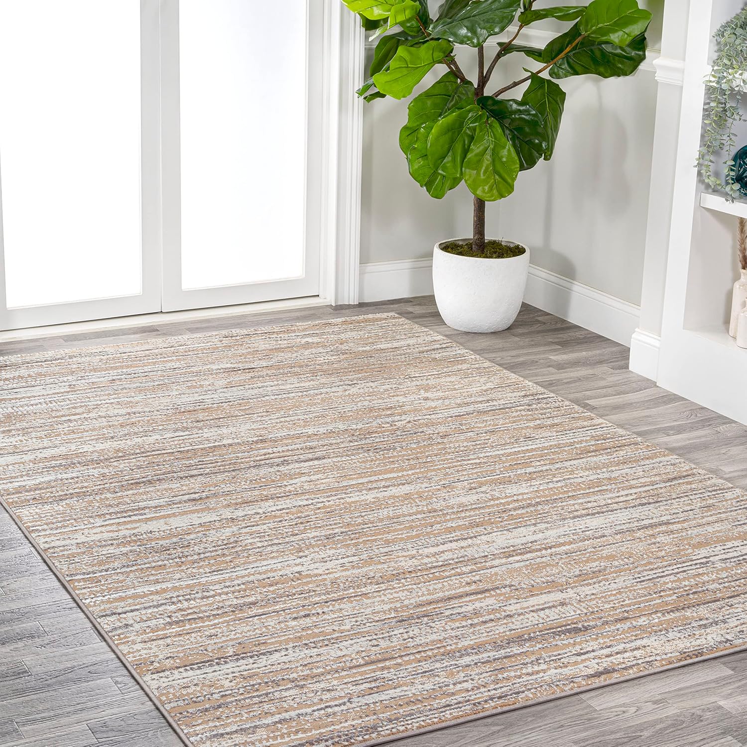 JONATHAN Y Loom Strie' Beige/Gray Indoor Area Rug 8X10 ft, Modern for Living Room, Bedroom, Kitchen, Office, Easy-Cleaning, High Traffic, Pet-Friendly, Non-Shedding SOR200D-8