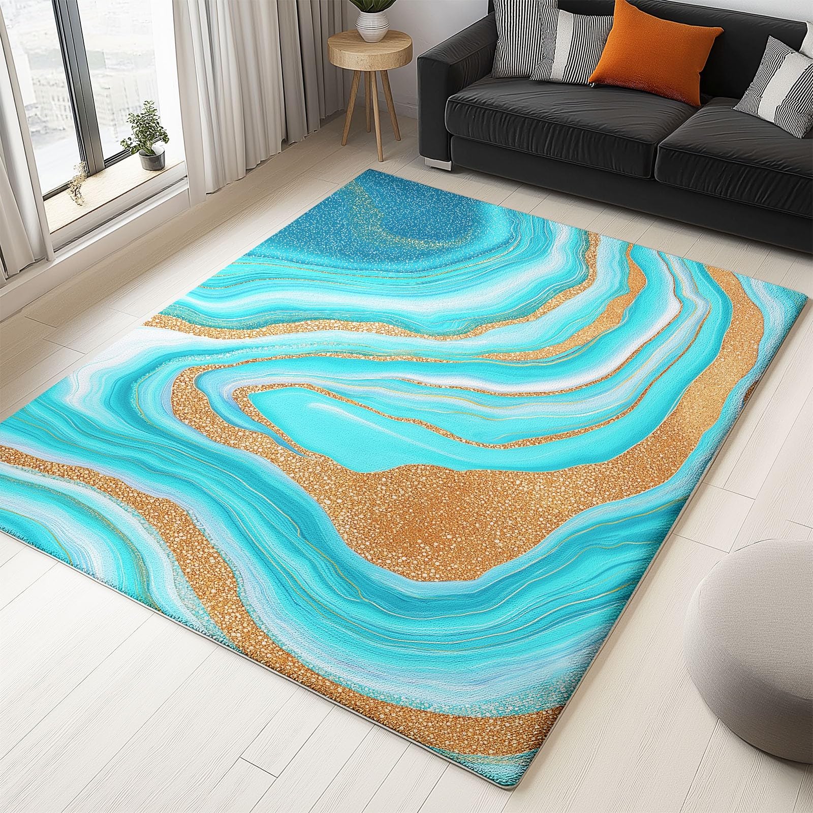 Tapis de salon marbre abstrait pour créer un coin bureau à domicile design