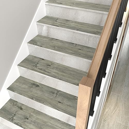 Miniatura 8 de VEELIKE Paquete de 12 pisos de vinilo de madera reciclada azul de 6 x 36 pulgadas, despegar y pegar, impermeable, aspecto de madera, tablones de