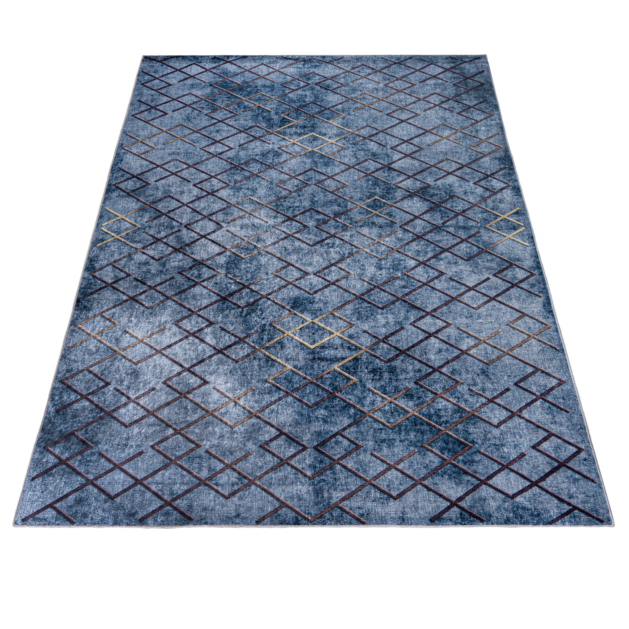 Mazovia Grand Tapis Salon 160x230cm Bleu Géométrique Élégant Antidérapant | Tapis pour Chambre Salle à Manger Bureau Lavable en Machine Anti-Allergène Chauffage au Sol Facile D'entretien Poils Courts