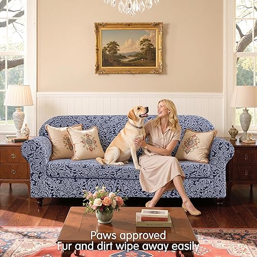 Miniatura 4 de SUBRTEX Fundas para sofá de 2 piezas, jacquard, damasco, de 3 plazas, con cojín de asiento, fundas elásticas para sofá, protector antideslizante de