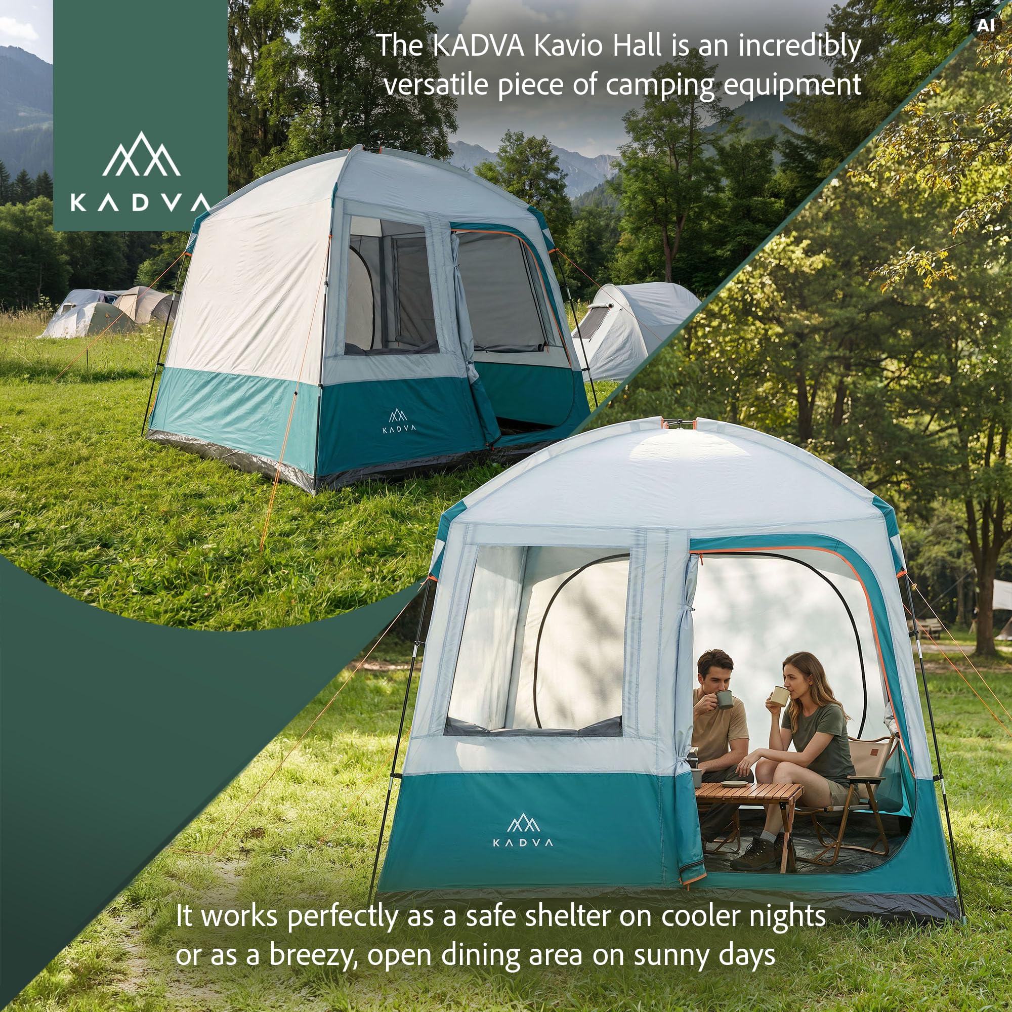 KADVA Kavio Hall Aufenthaltszelt 5 Personen, 240x240x225 cm, wasserdicht