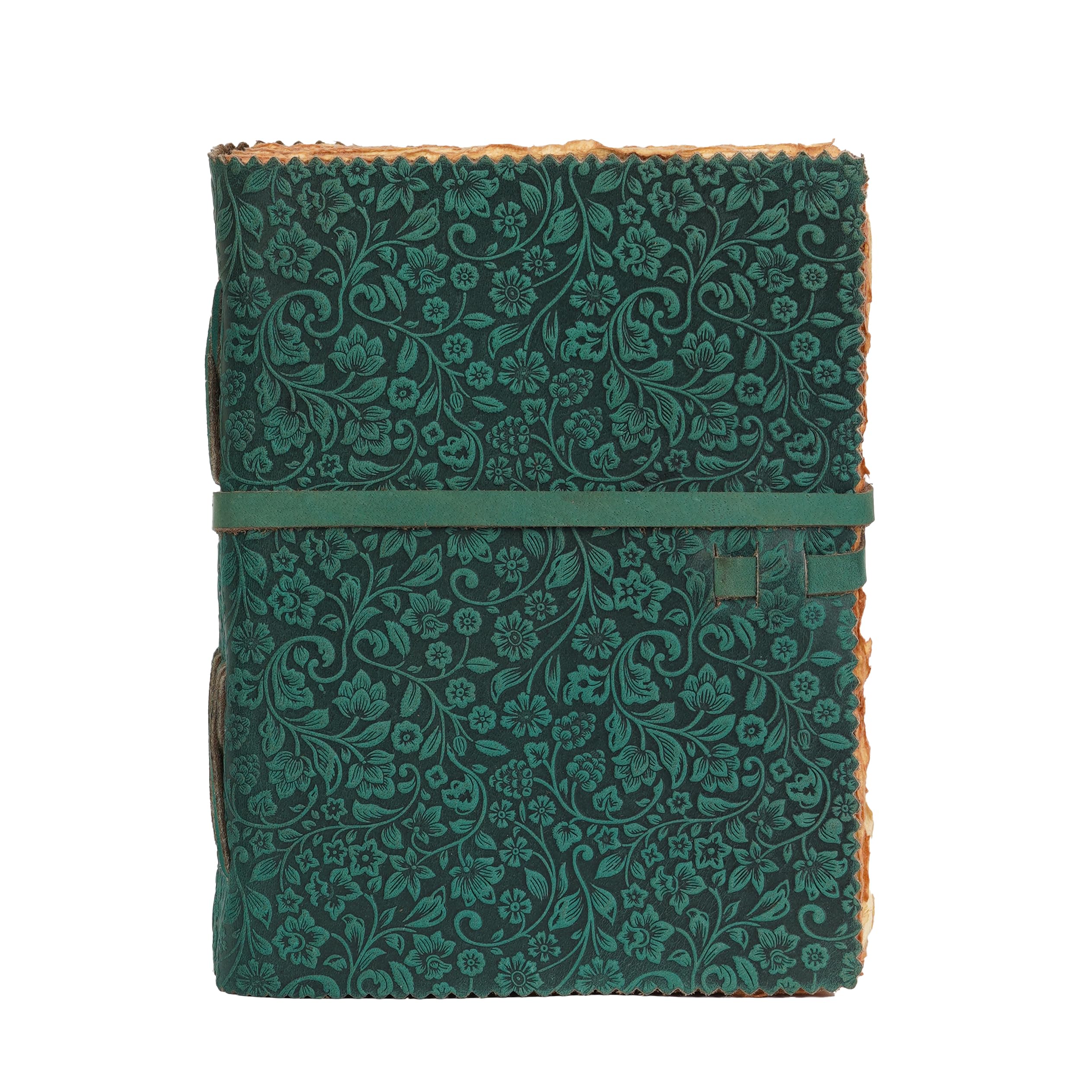 Tagebuch aus Leder, mit Blumenmuster, 20,3 x 15,2 cm, Türkis