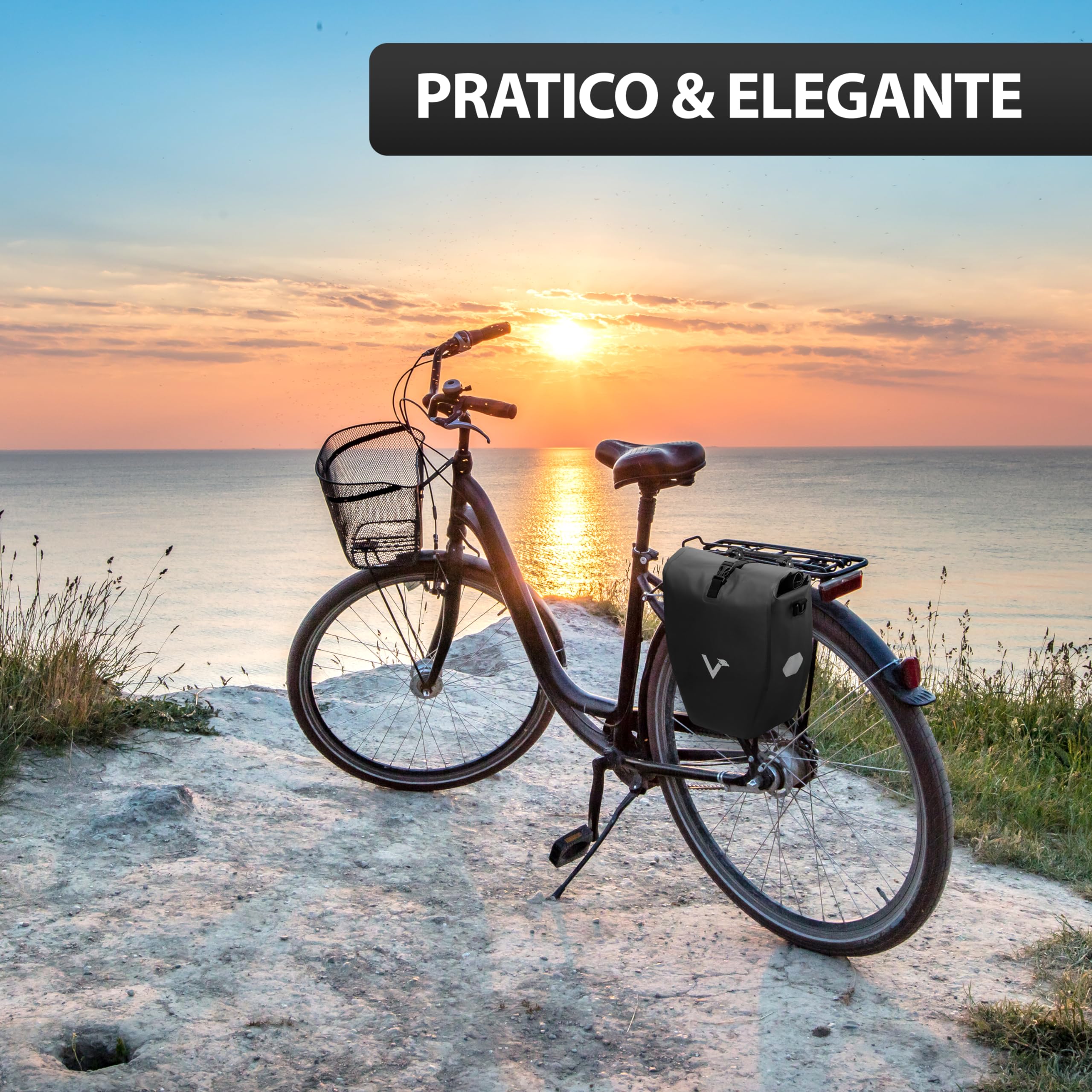 Valkental - Borsa portabagagli grande e impermeabile - Volume di riempimento 28 & 20 litri - Borsa da bicicletta per portabagagli (Nero, 20L)