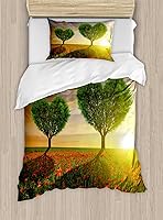 Vista 227 de Ambesonne Juego de funda de edredón color menta, líneas onduladas horizontales a rayas blancas abstractas de tonos suaves, exhibición de arte