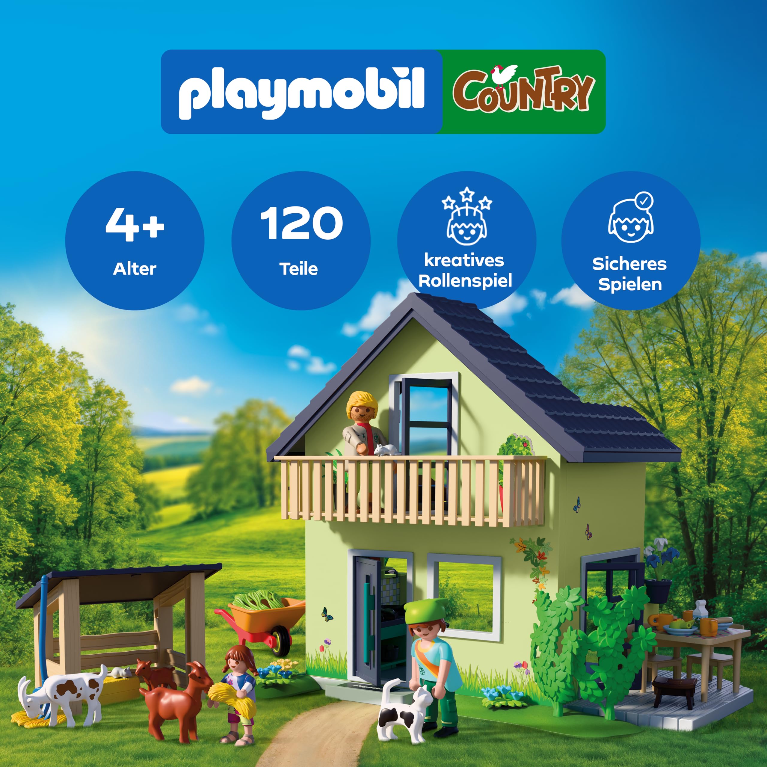 PLAYMOBIL | Country | Bauernhaus | Wohnhaus mit Balkon, Küche, Betten, Tieren & umfangreichem Zubehör | Für Kinder ab 4 Jahren | 72162