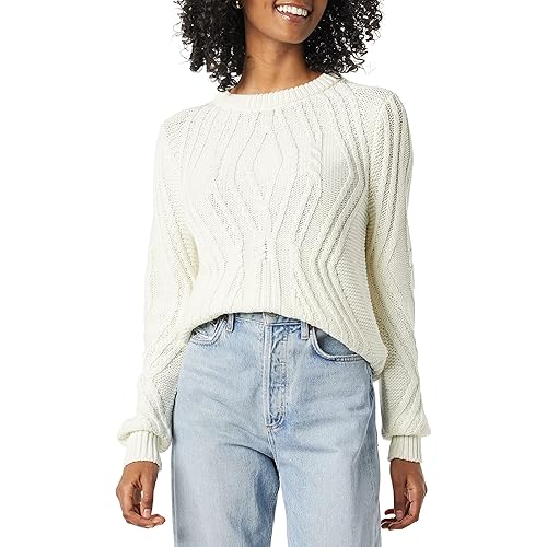 Amazon Essentials Women's 100% Cotton Crewneck Cable Sweater