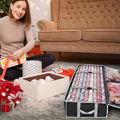 Miniatura 4 de ProPik Contenedores de almacenamiento de papel de regalo  Organizador de papel de regalo debajo de la cama de 41 x 14 x 6 pulgadas se adapta a 18 a