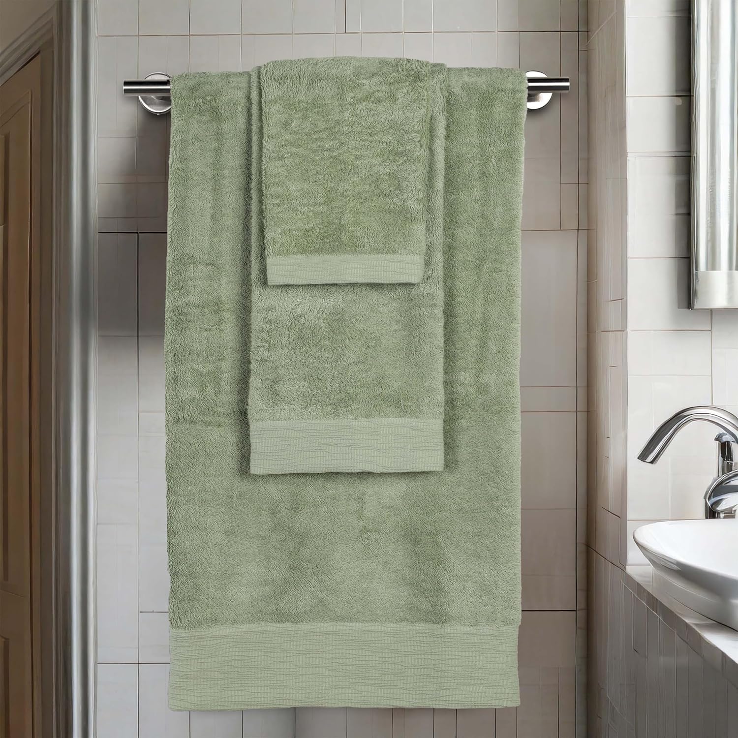 Superior Rayon from Bamboo Blend 3-Piece Towel Set, Luxury Quick Dry, Bathroom Essentials, Shower, Spa, Plush Soft Absorbent Towels, Includes 1 Bath, 1 Hand, 1 Washcloth/Face Towel, Green - Image 13