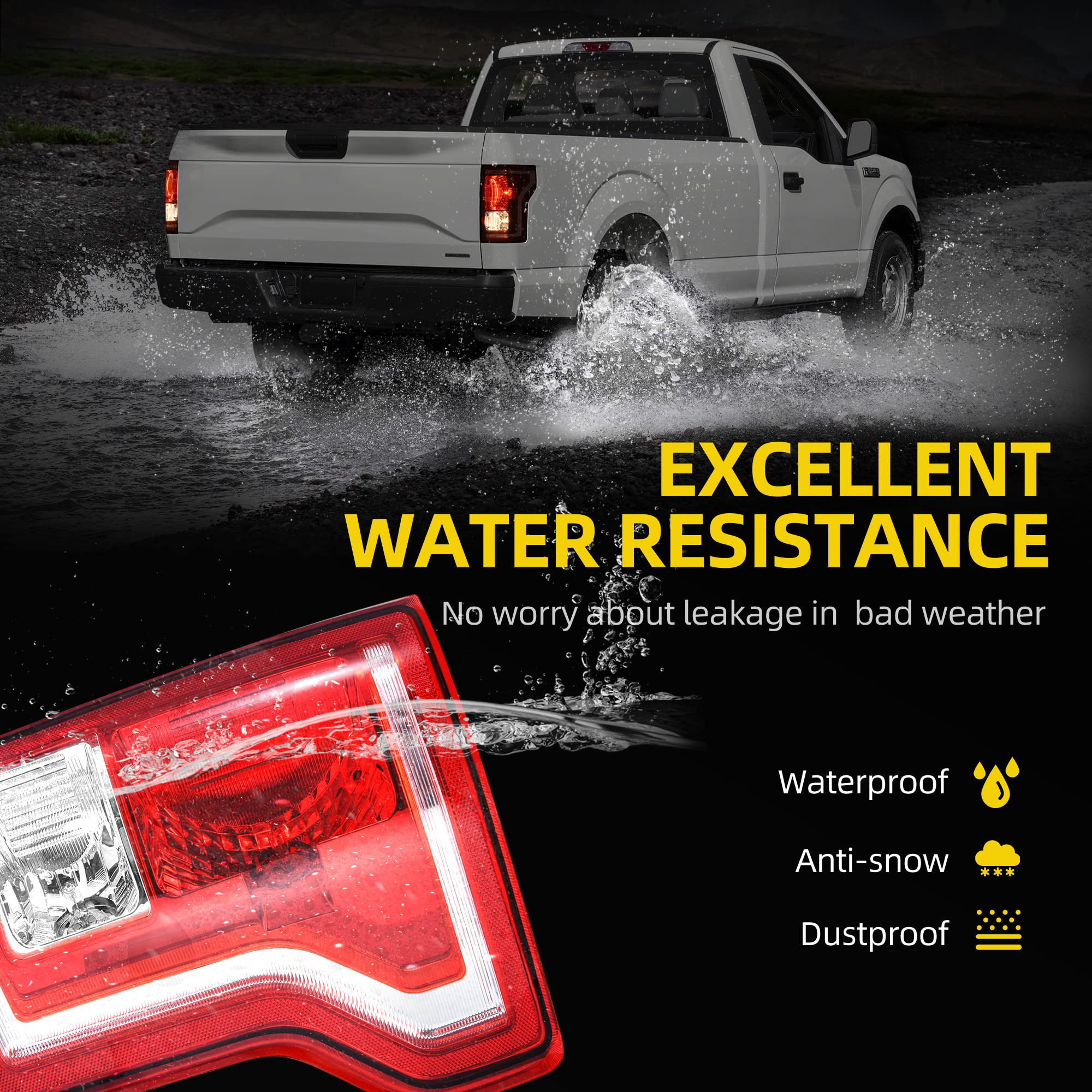 DWVO Tail Lights Assembly Compatible with 15-17 2015 2016 2017 Ford F-150 15 16 17 Tail Lamps (Red Clear Replacement Assembly Sold in Pairs)