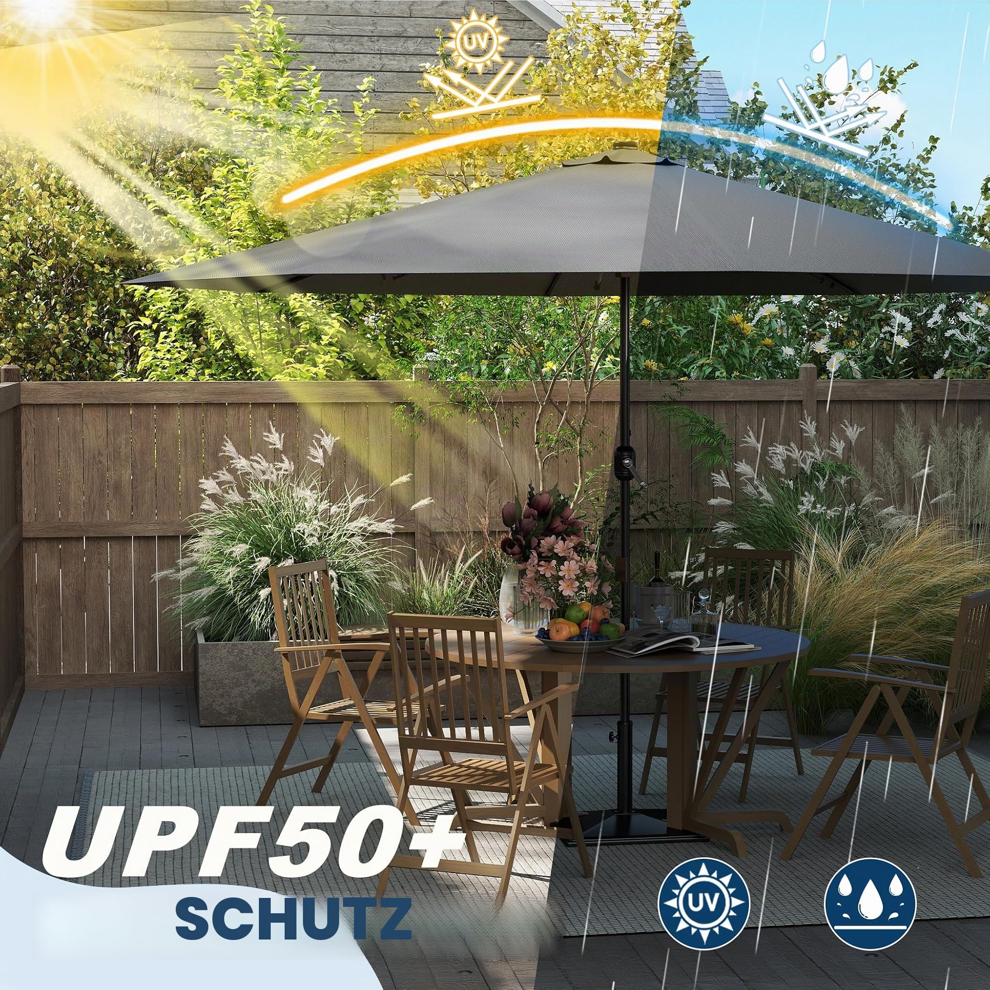 UISEBRT 350cm Sonnenschirm Alu mit Handkurbel UV Schutz 40+ - Gartenschirm Terrassenschirm Marktschirm für Balkon, Garten, Terrasse (350cm,Dunkelgrau)