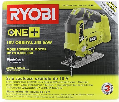 Miniatura 8 de RYOBI One+ P5231 - Rompecabezas orbital inalámbrico de iones de litio de 18 V, 3000 SPM (batería no incluida, herramienta eléctrica y cuchilla de
