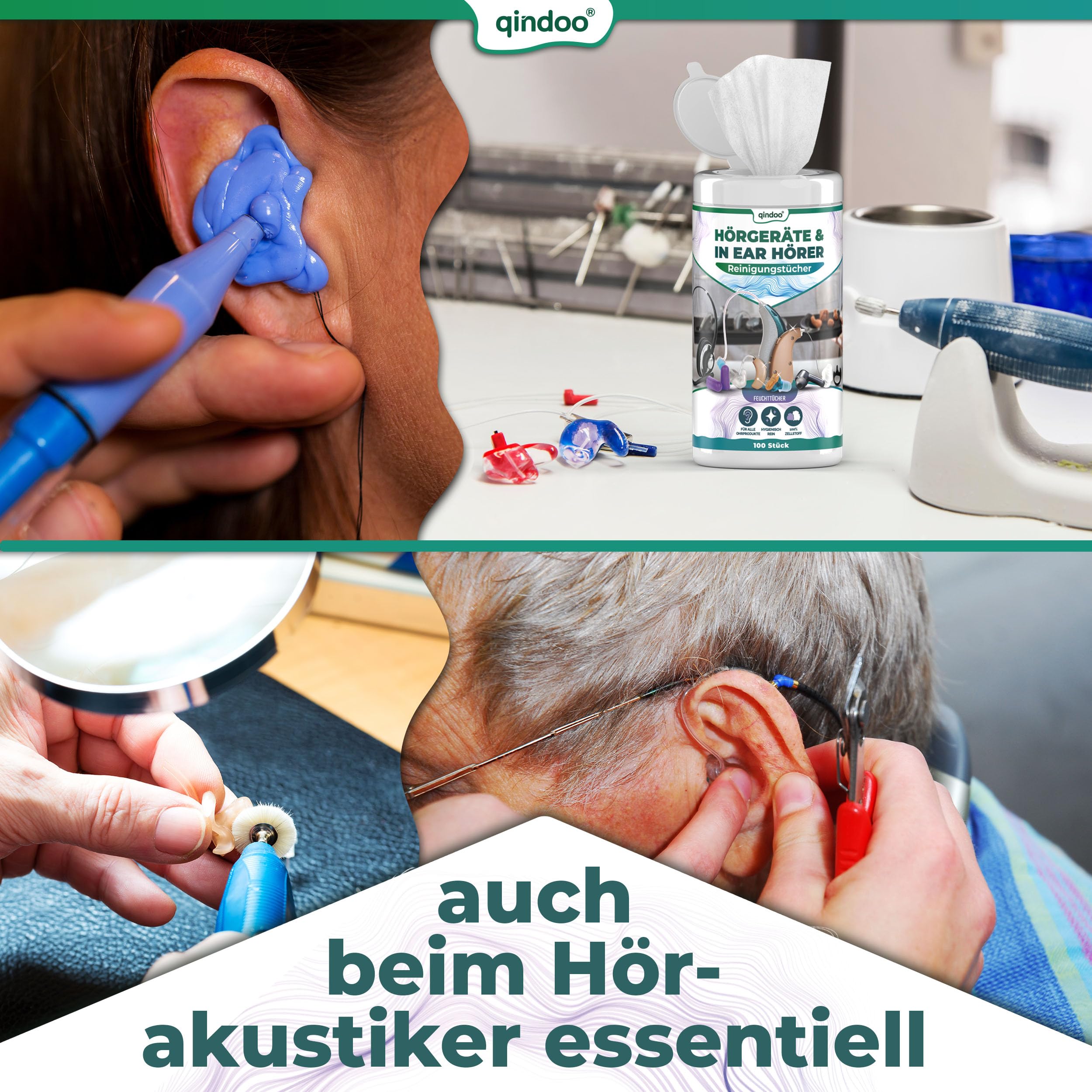 300x Reinigungstücher für Hörgeräte Reinigung für Kopfhörer, Headset, Ohrstöpsel In-Ear Reiniger Tuch, feucht (3x Dose)