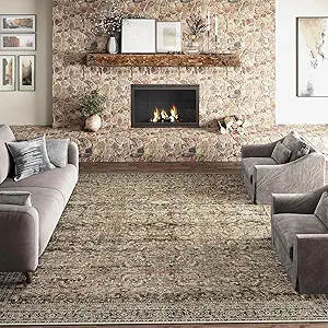 10x14 Washable Area Rug Brown Vintage Distressed Living Room Bedroom Large Throw Rug Non Slip Low Pile Soft Accent Indoor Floor Carpet for Dining Room Office Entryway Kitchen