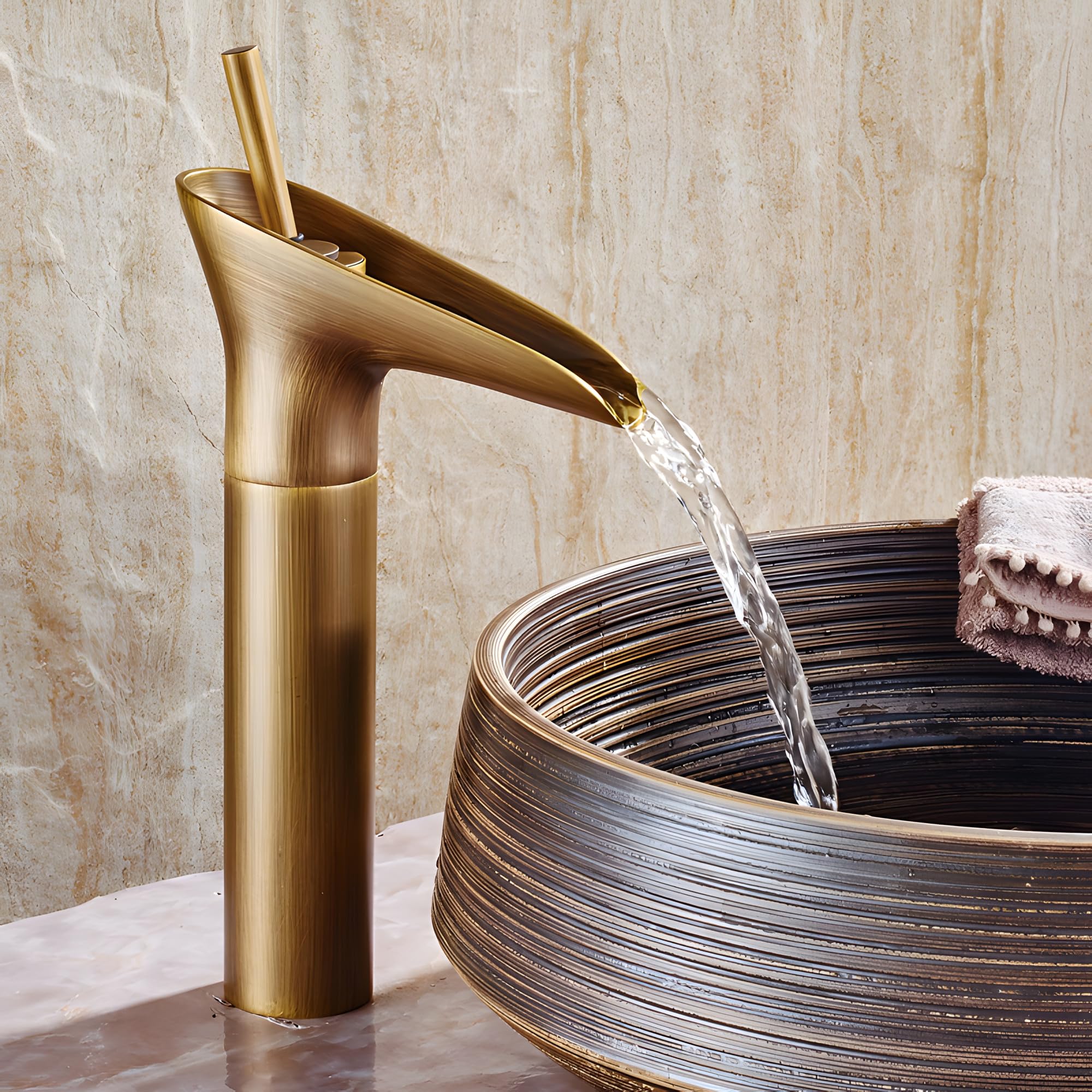 24x7 eMall Copper Antique Brown Basin Mixer Faucet Tap Waterfall 12 inches Height, Hot and Cold, for Bathroom, Toilet Wash Basins, Antique Design