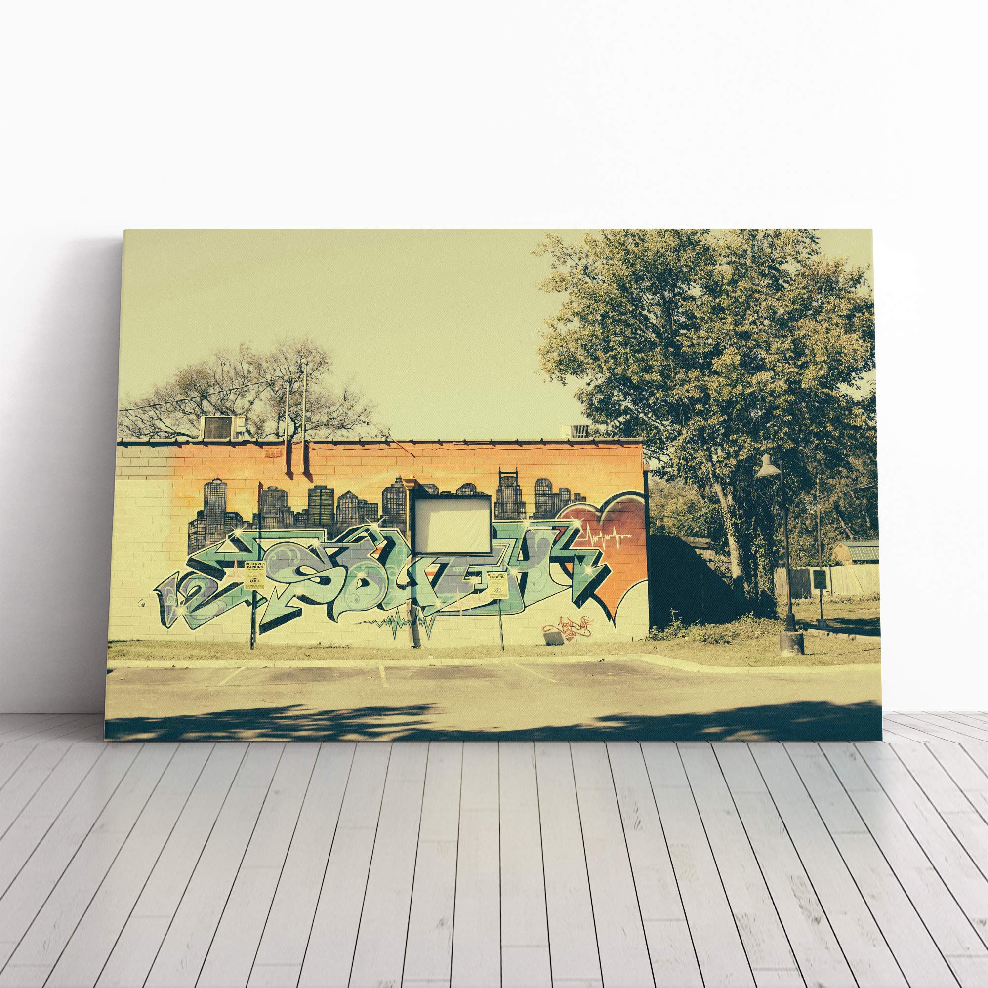 Nashville Graffiti Wall Art Canvas Print | Gallery Wrapped 30mm Frame Wall Art | 24x16 inches | Ready to Hang | Contemporary Picture | Living Room Bedroom Lounge Office