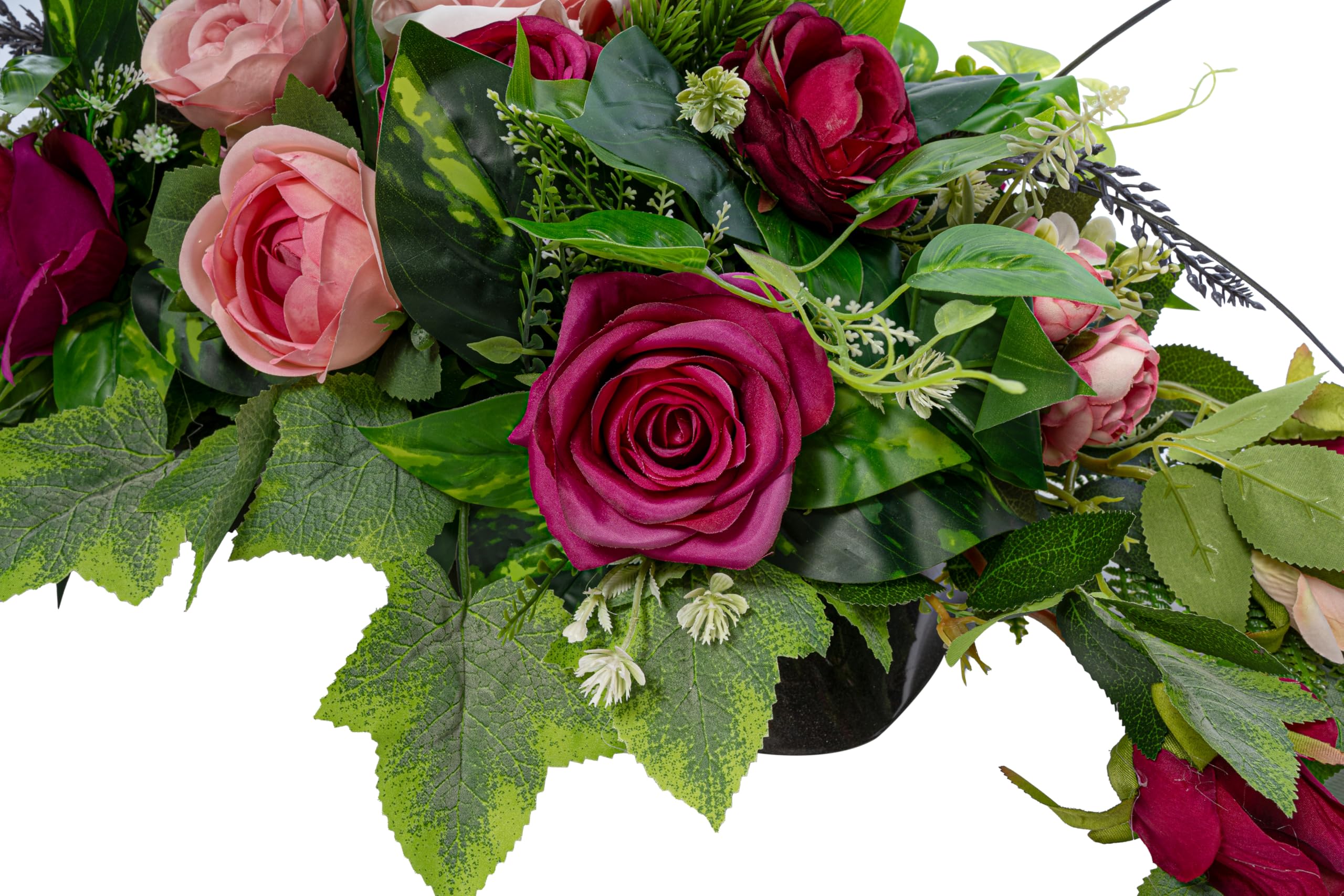 Generisch Grabaufleger aus künstlichen Textil Seidenblumen Rosen länglich 80cm groß XXL Friedhofsgesteck für Totensonntag Beerdigung wie Echt (Rosa)