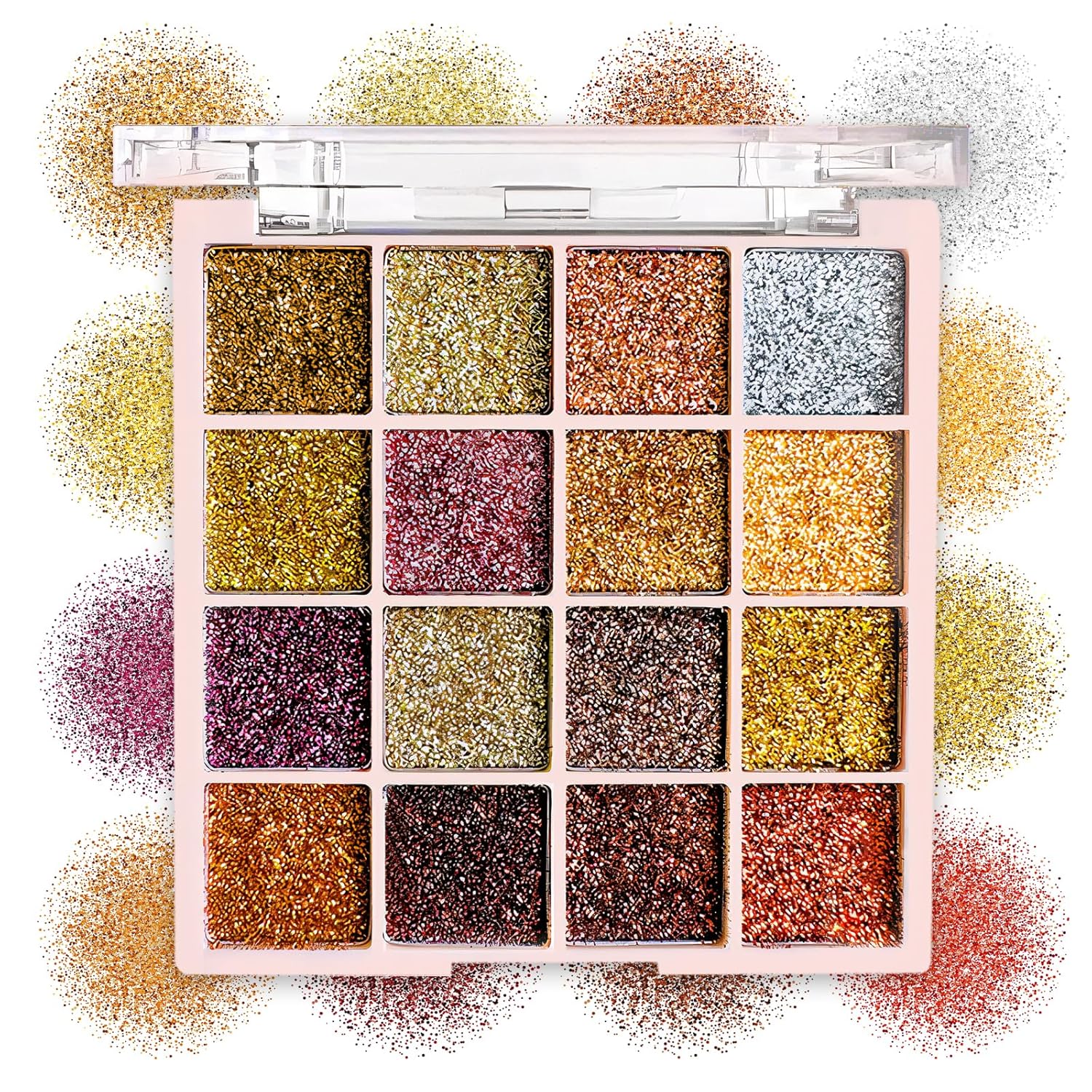 DAGEDA Gold Glitter Eyeshadow Palette,16 Colors Highly Pigmented Eye Shadow,Long Lasting Sparkle Pressed Powder Eye Makeup,Smooth and Shimmer Eye Glitter Makeup Palette