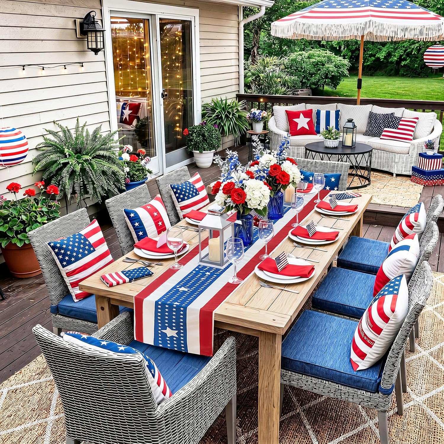 4th of July Table Runner - 13 x 72 Inch Stars Stripes Red White and Blue Table Runners Patriotic Kitchen Dining Table Decor for Independence Day Home Party Decorations